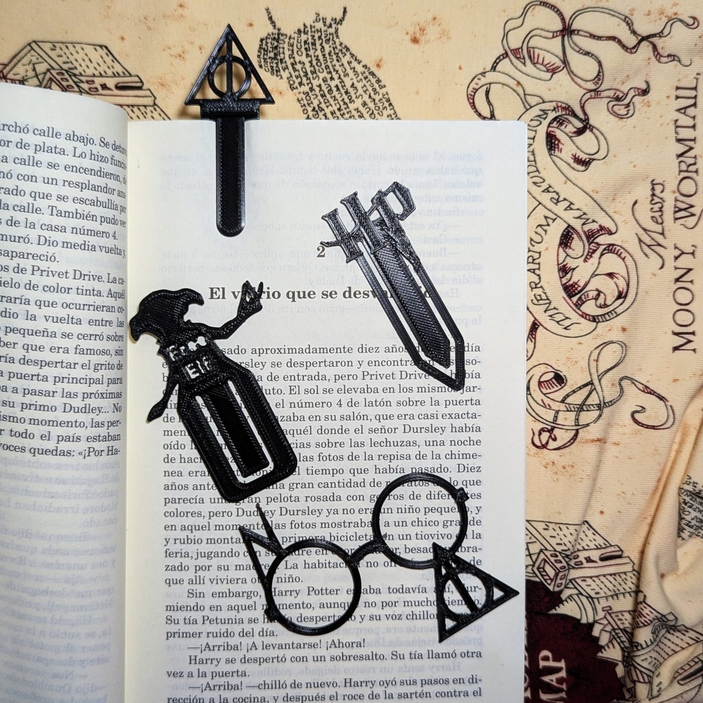 Separadores / marcapáginas Dobby, Reliquias, Harry Potter y lentes
