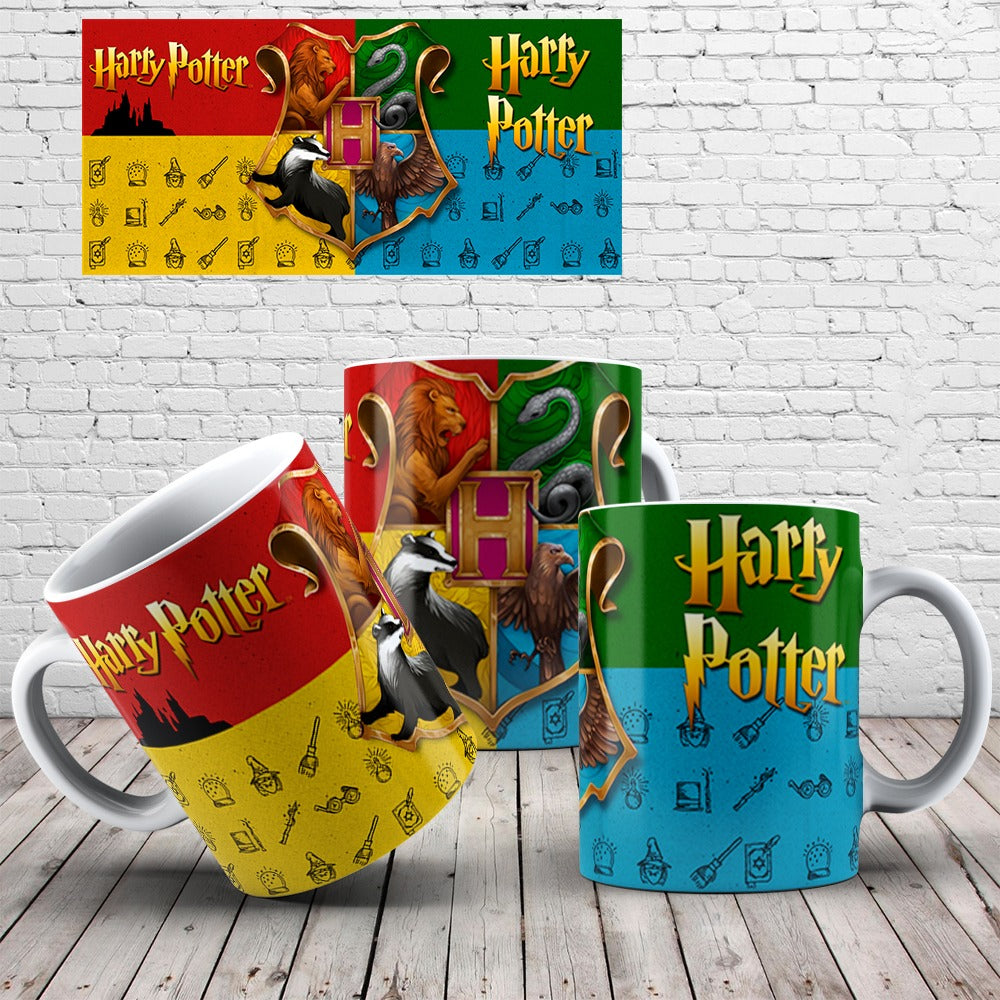 Taza fondo de colores Escudo Hogwarts